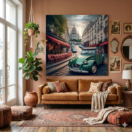 Tableau Citroën 2CV à Montmartre – Impression sur Aluminium LIVRAISON INCLUSE