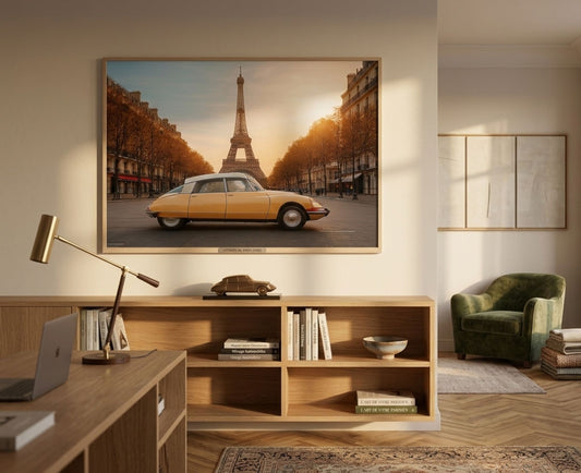 Tableau Citroën DS devant la Tour Eiffel – Impression sur Aluminium LIVRAISON INCLUSE