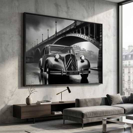 Tableau Citroën Traction Avant Noir et Blanc – Impression sur Aluminium LIVRAISON INCLUSE